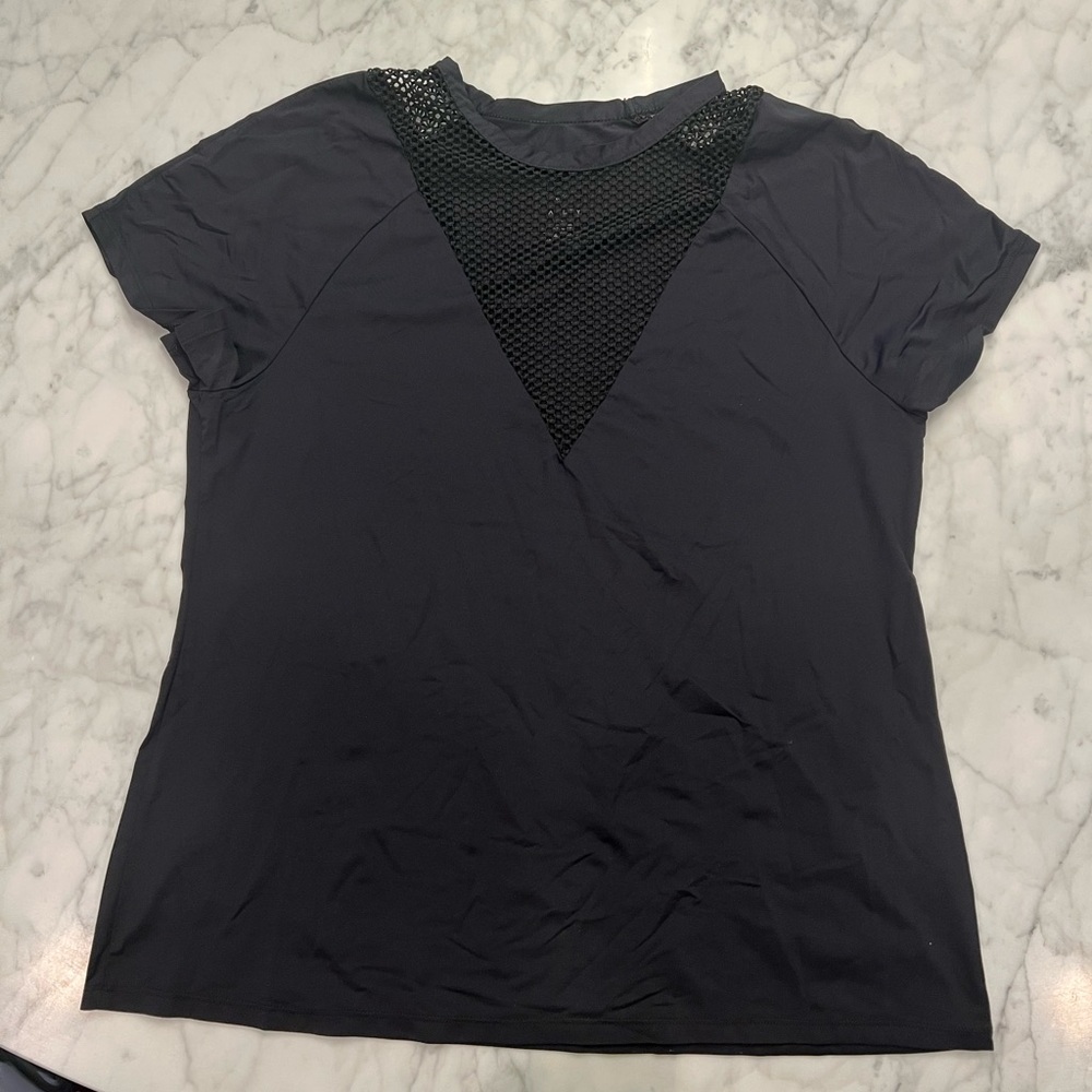 Varley Short Sleeve Black Mesh V Neck Shirt
